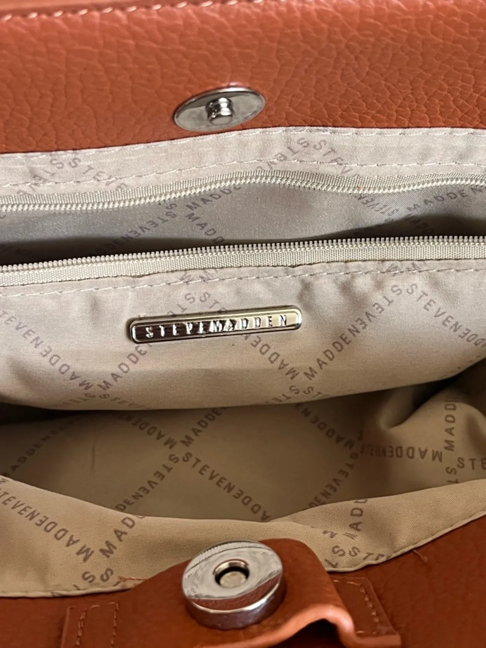 Steve Madden Embossed SM Top-Handle-Crossbody Satchel in Brown Cognac
